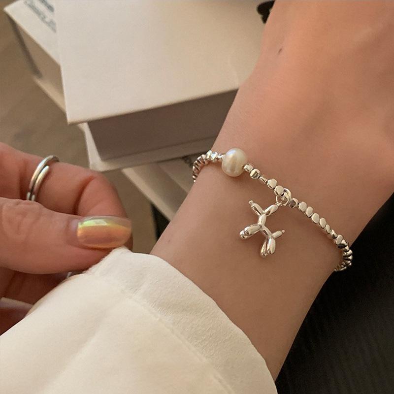 VENTFILLE 925 Sterling Silver Irregular Natural Pearls Letter Bracelet for Women Girl Bead Grace Lucky Jewelry Gift Dropshipping