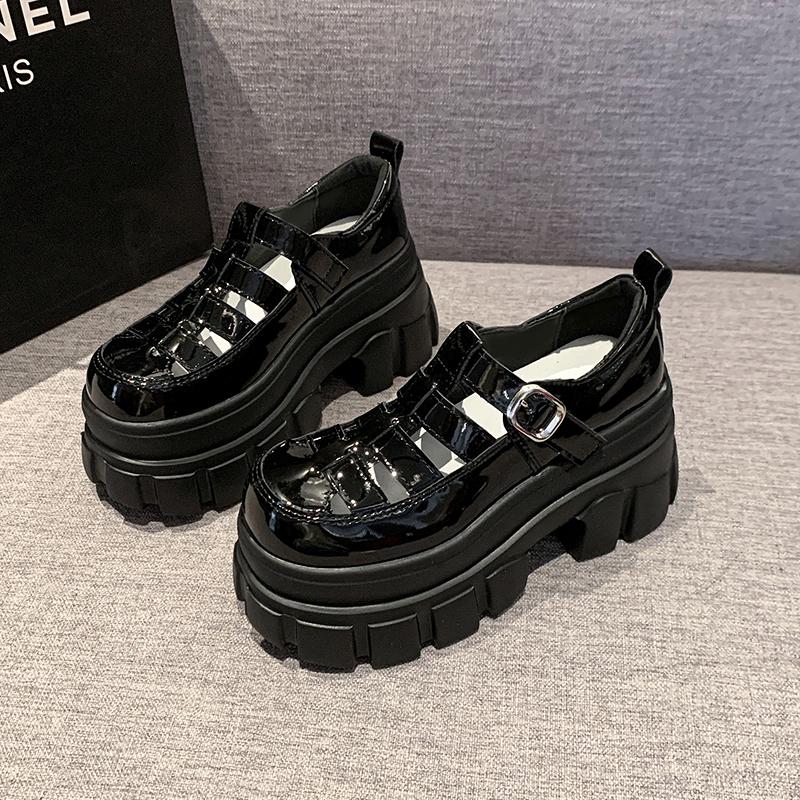 Fashion 8cm Roman Chunky Sneakers Synthetic Sandals Platform Wedge Flats Women Leather Shoes Hollow Mules Shoes Summer Slides