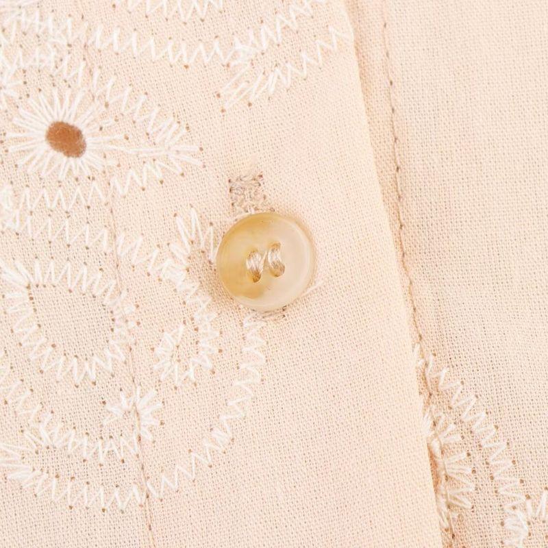 Kaslead New Women clothes Western Style Adhesive Press Hollow Embroidery Long sleeve V-neck Shirts 1971056 075