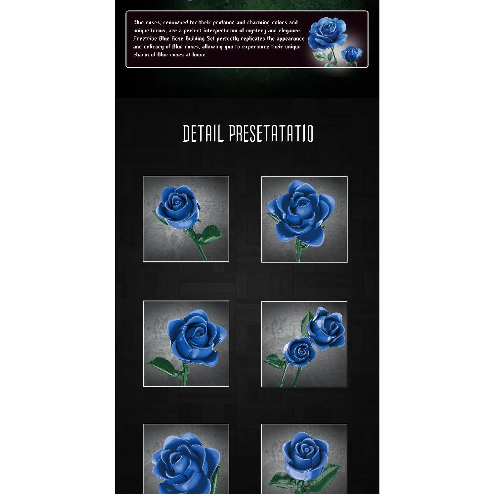 12 Blaue Rosen Blume Bausteine Blumenstrauß Modell Ziegel Heimdekoration Erwachsener Romantisches Geschenk Kinder DIY Lernspielzeug