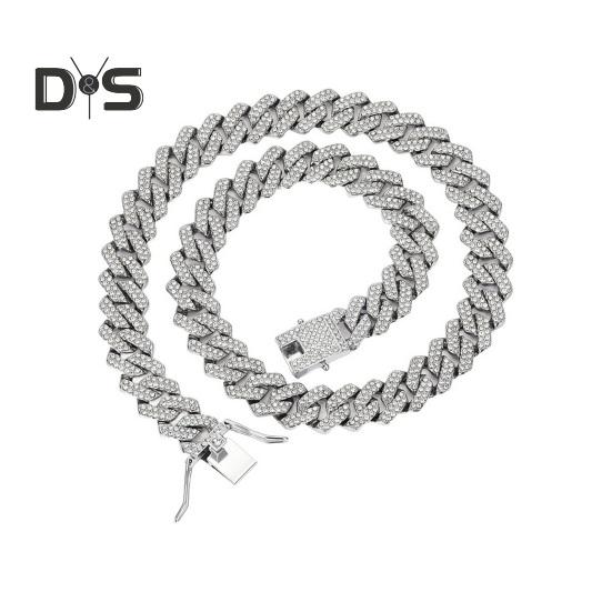 Unisex Bracelet Rhinestone Decor Thick Rhombus Chain Luster Zinc Alloy Adult Neck Wrist Jewelry Club Party Holiday Gift Necklace