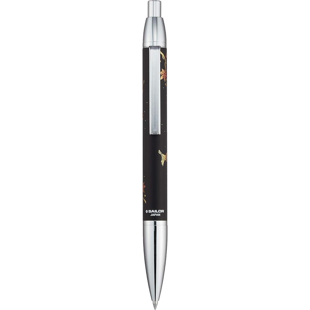Sailor Fountain Pen Ballpoint Elegant Maple Leaves and Oil-based Pen, Maki-e Design, Birds, Black, 16-0366-220