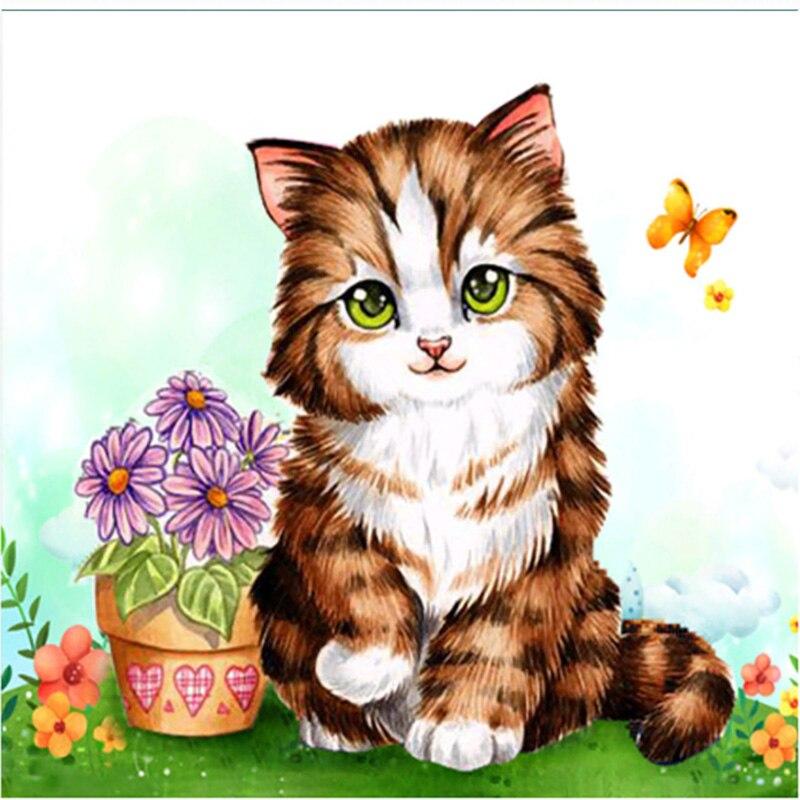 DIY Diamantový obraz Kočka Diamantové vyšívání Zvířecí křížový steh Celokulatý vrták Kamínková ručně vyráběná umělecká výzdoba domova Dárek