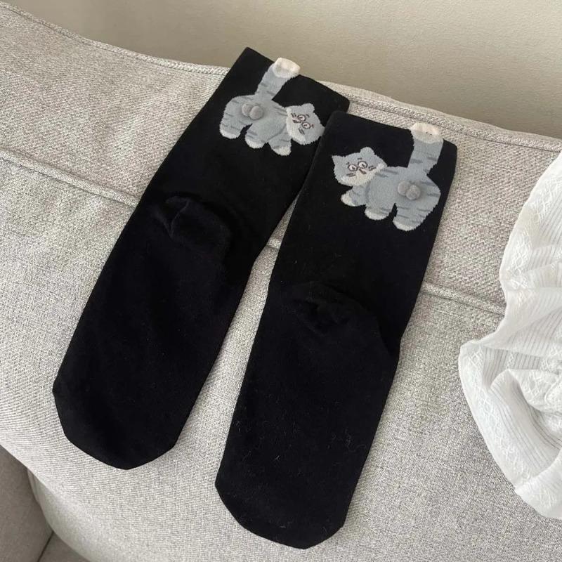 Cartoon Cute Cat Balls Cotton Socks Kawaii Lolita Knitting Socks Women Girls Middle Tube Sleep Sock Cat Print Floor Sock