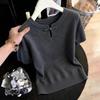 Ice Silk High-end Button-down Short-sleeved T-shirt for Women New Summer Unique Hollow Shirt