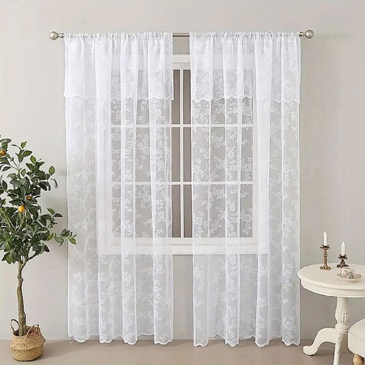 Beautiful Floral Lace Curtains With Portable Polyester For Home Decoration
