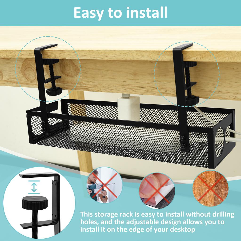 Under Desk Cable Tray No Drill Steel Under Desk Cable Management Tray Multipurpose Desktop Tidy Storage Rack for Office and Home