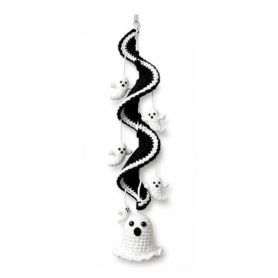 Decoração de Festival Interno Halloween Ornamento Pendurado Espiral de Crochê Kit DIY, Abóbora Fantasma Morcego Padrões Fáceis Gato Preto Artesanato Completo, Decoração de Feriado