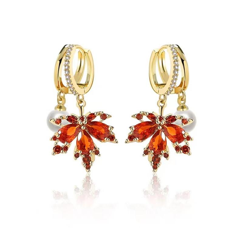 Brincos Vintage de Zircônia de Cristal Folha de Bordo Vermelha para Mulheres Temperamento Strass Borla Brincos Joias de Festa Bijoux Presente