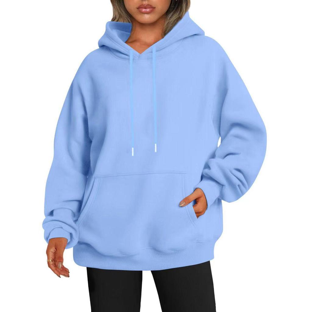Plus Size Women's Solid Color Drop Shoulder Hooded Sweatshirt with Plus Velvet - Autumn/Winter Collection