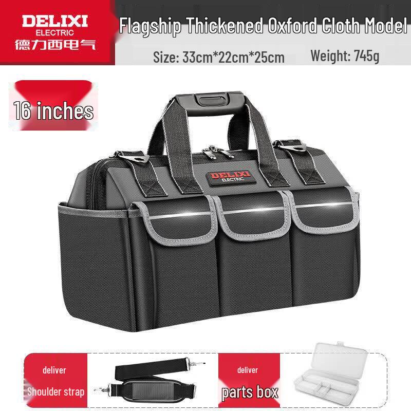Delixi Multi-function Heavy-Duty Canvas Tool Bag 5-Layer Thickened Waterproof Wear-resistant