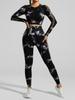 Cross-border Tie-dye Quick-dry High-waisted Yoga Set: Long Sleeve & Side Cut-out Pants