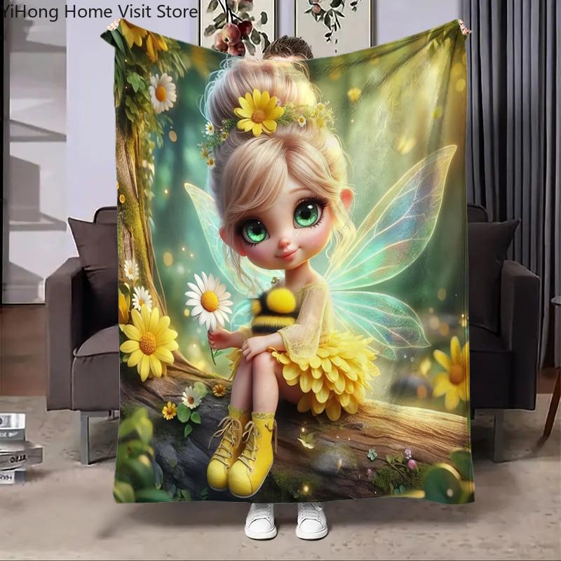Cute Girl Elves Cartoon Blanket Soft Throw Print Blanket for Home Bedroom Bed Sofa Bed Camping Picnic Travel Office Blanket Gift