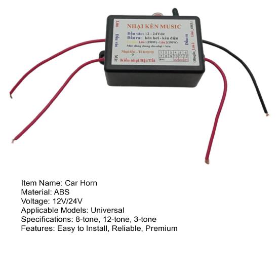 12V24V Universal bilhorn med 3/8/12 toner Enkel å installere ABS-materiale Bilmotorrelé Musikkboks Autointeriør