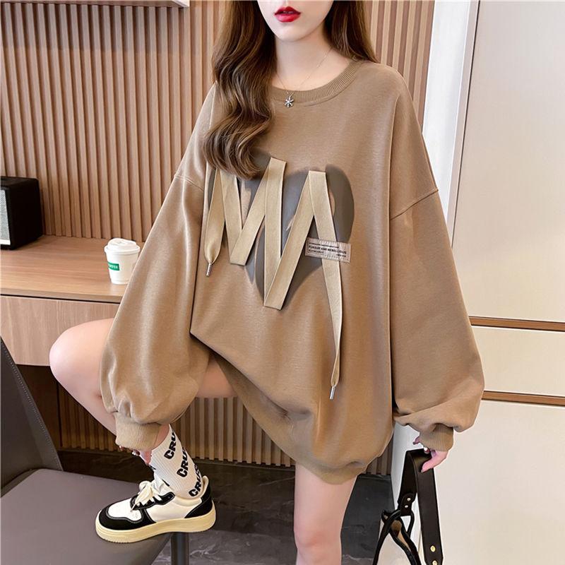 Sudaderas de Talla Grande Primavera Otoño para Mujer Cuello Redondo Sudaderas con Capucha Manga Larga Holgadas Tops Estilo Urbano Femenino