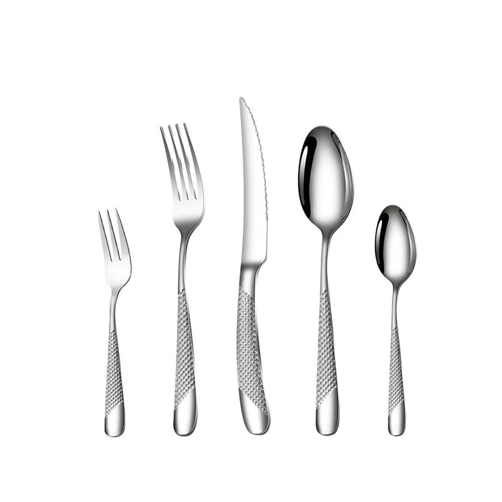 6pc/30pc Stainless steel silver high-end star diamond tableware set knife, fork and spoon dessert fork and spoon