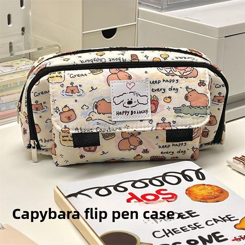 Capybara Canvas Pencil Case With Large Capacity For Students And Office Use