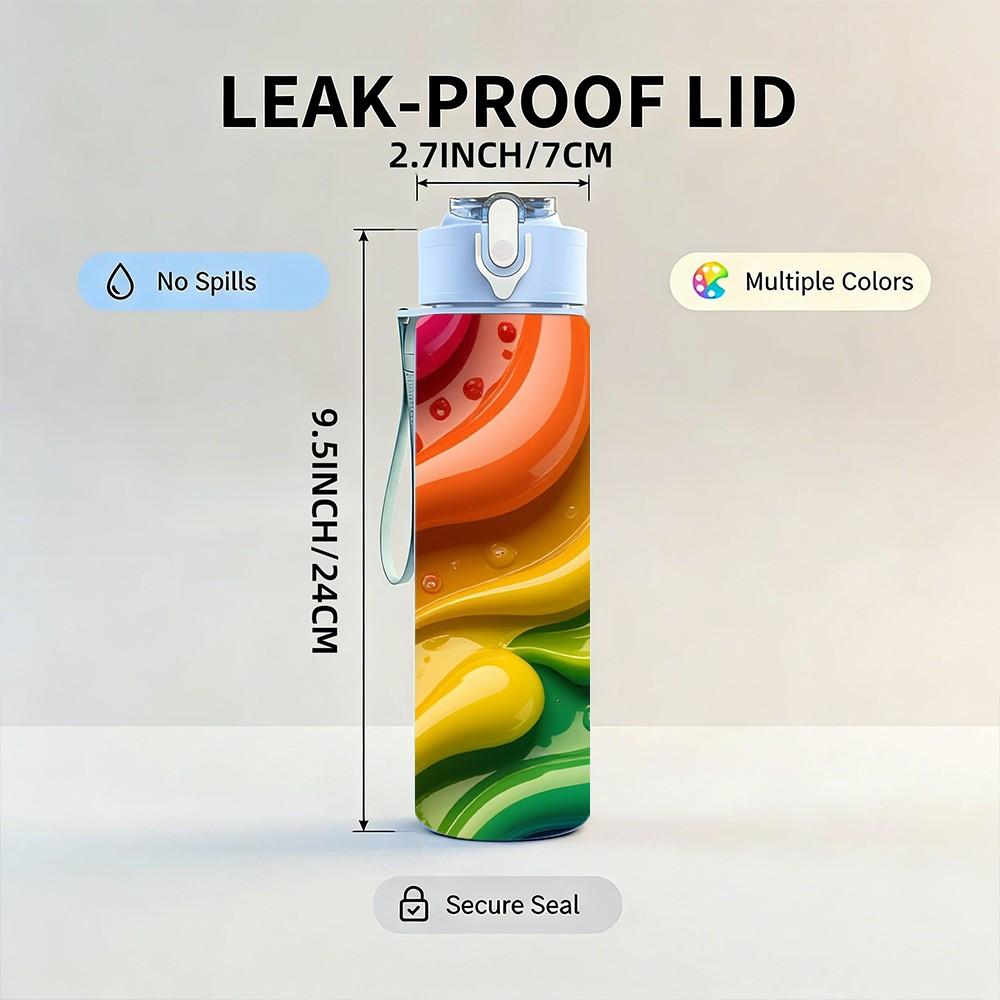 1PC Rainbow Swirl Marble Texture Print 750ml Color Plastic Sports Water Bottle Leakproof Flip Straw Lid Suitable for Sports Office Home Use