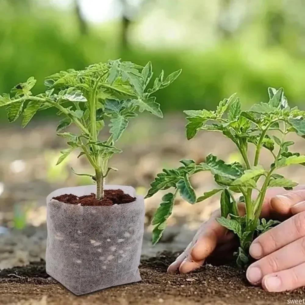 500/100Pcs Plant Nursery Bags Biodegradable Non-Woven Fabric Seedling Pouch Flowers Fruit Tree Seed Grow Bag Pot Garden Supplies