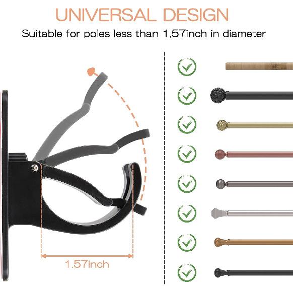 CIEMGNZOC 6-Pack Curtain Bracket Holders, Universal Self-Adhesive Wall Mounts, Fits 0.6'' to 1.5'' Rods, Black