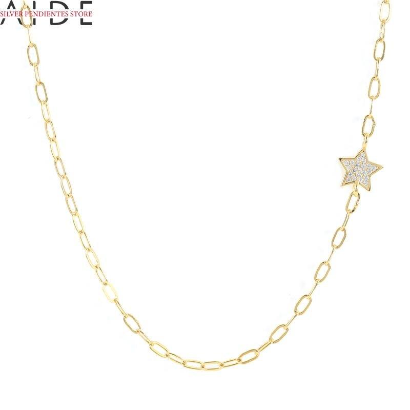 Simple Paper Clip Chain Diamond Necklace Jewelry Women Evil Eye Pendant Necklace  Trendy Gold Chain Collares Bijoux
