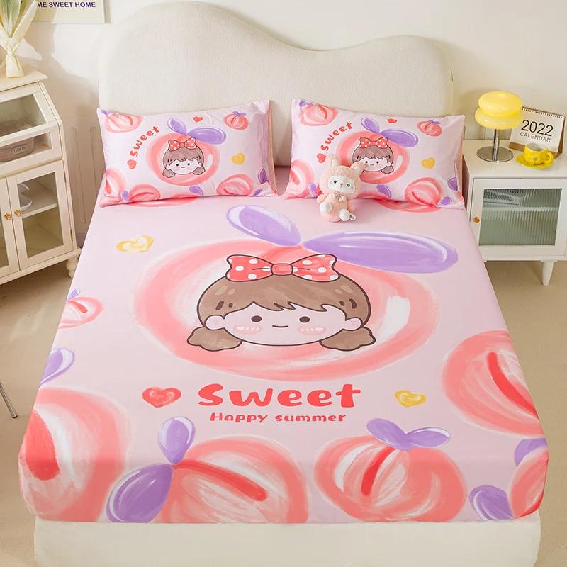 New Purple Flowers Fitted Sheet Set 100% Cotton Printed Fitted Sheet Pillowcases for Kids Boys Girls Bedroom Decor Bedding Set
