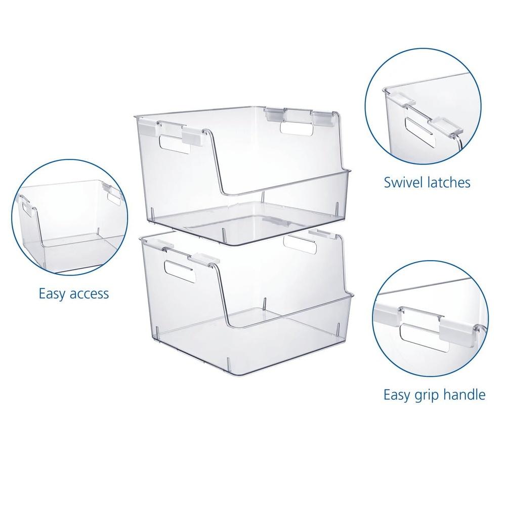 Clear Stackable Organizer Bin with Latches Durable Plastic Storage Container Closet Accessories Sweaters Toys and More