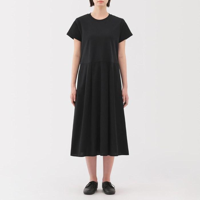 MUJI Women's Cooling Short Sleeve One-Piece Dress, Black, Women's S
