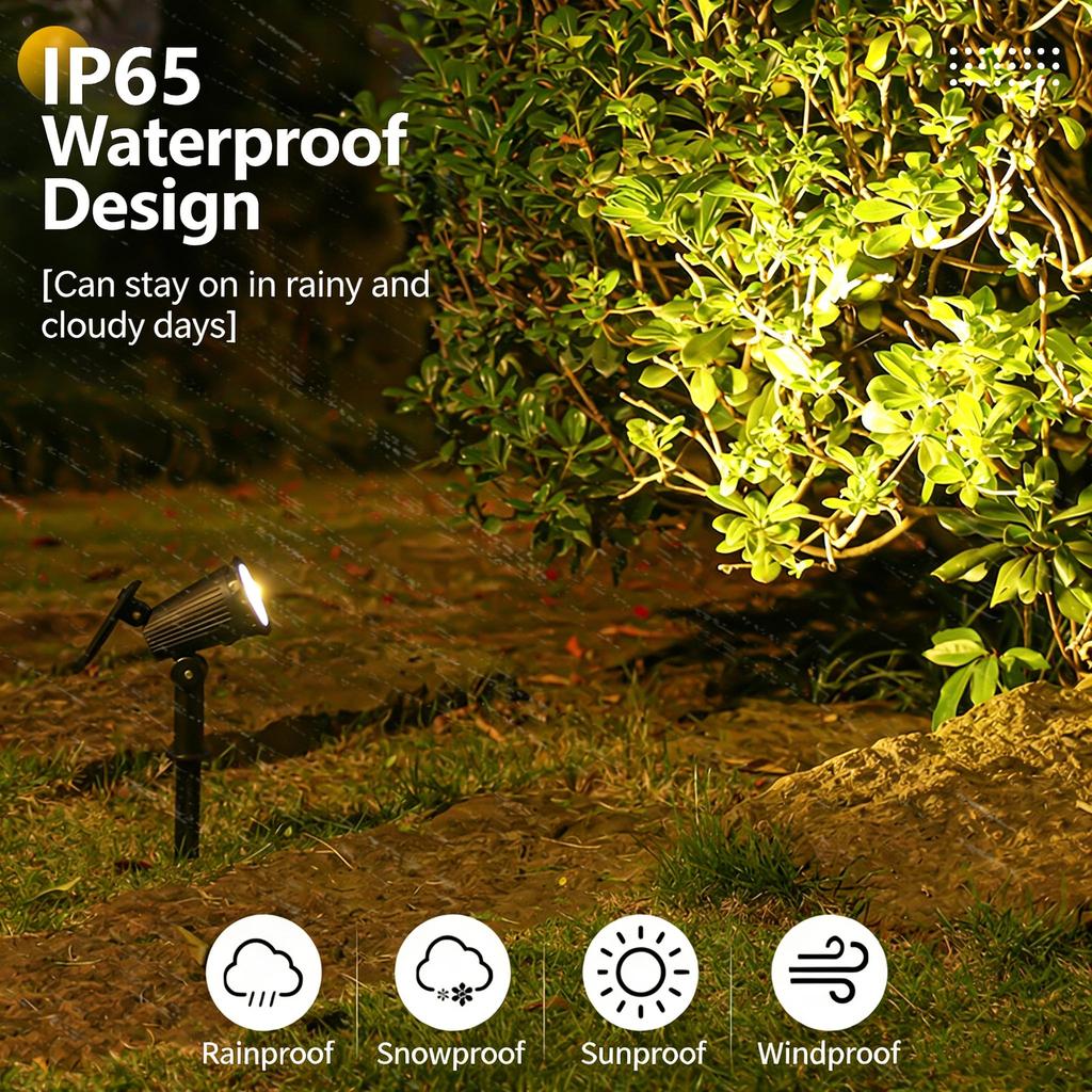 9 LEDs Solar Spotlights, Outdoor IP65 Waterproof, Spot Lights, Brightness Adjustable for Garden Backyard Driveway Patio Decor