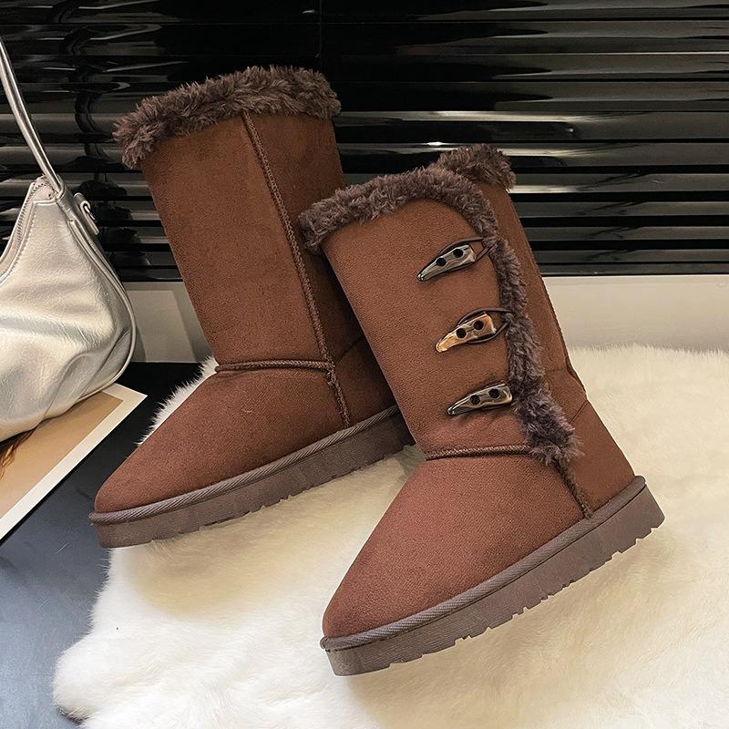 Tall Snow Boots Women's Winter Non-slip Thickened Warm Boots Three-button Snow Cotton Shoes Women's Boots