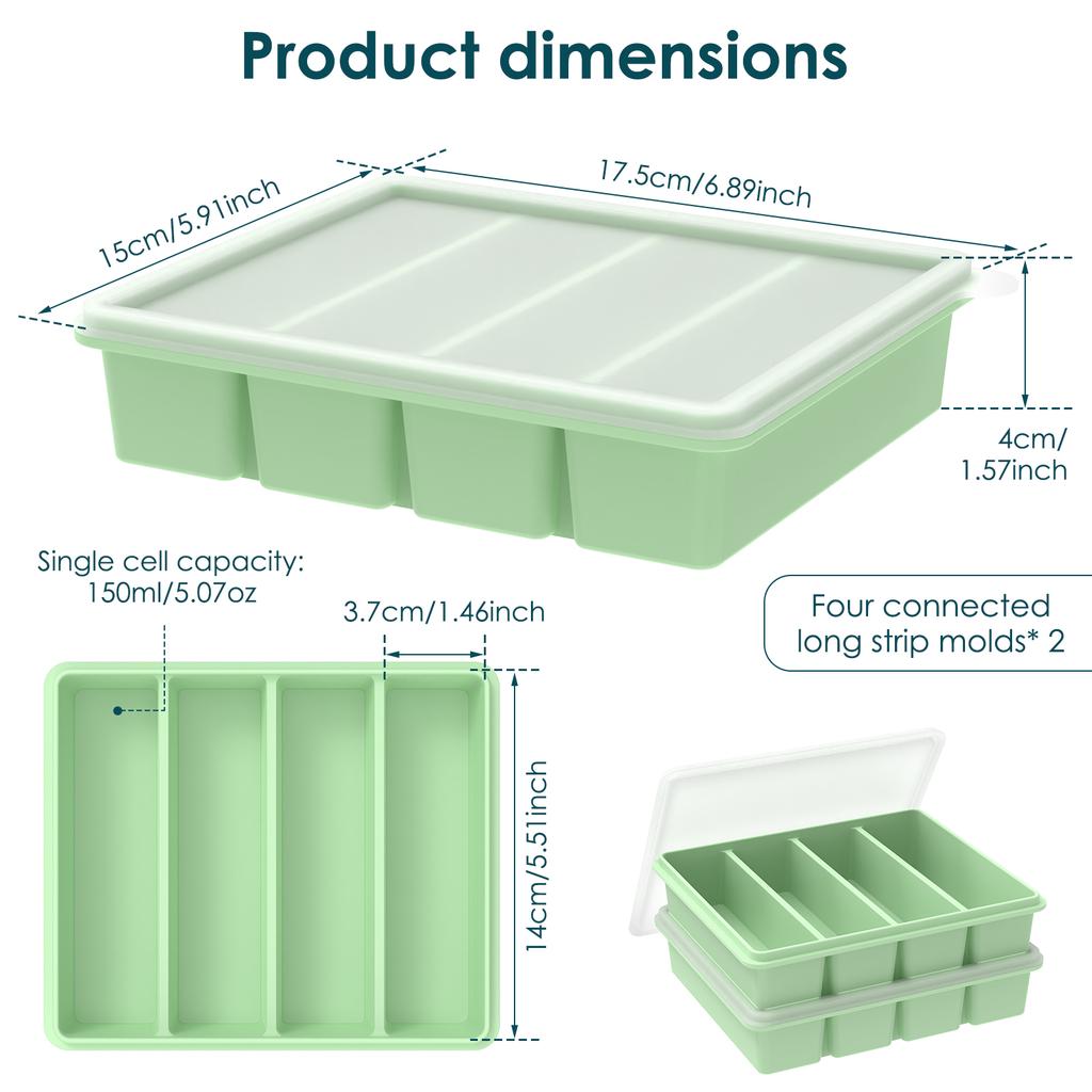 2Pcs Silicone Freezer Tray With Lid Food Molds Ice Cube Tray Silicone Freezer Container Freeze Store Soup,Sauce,Broth,Leftovers