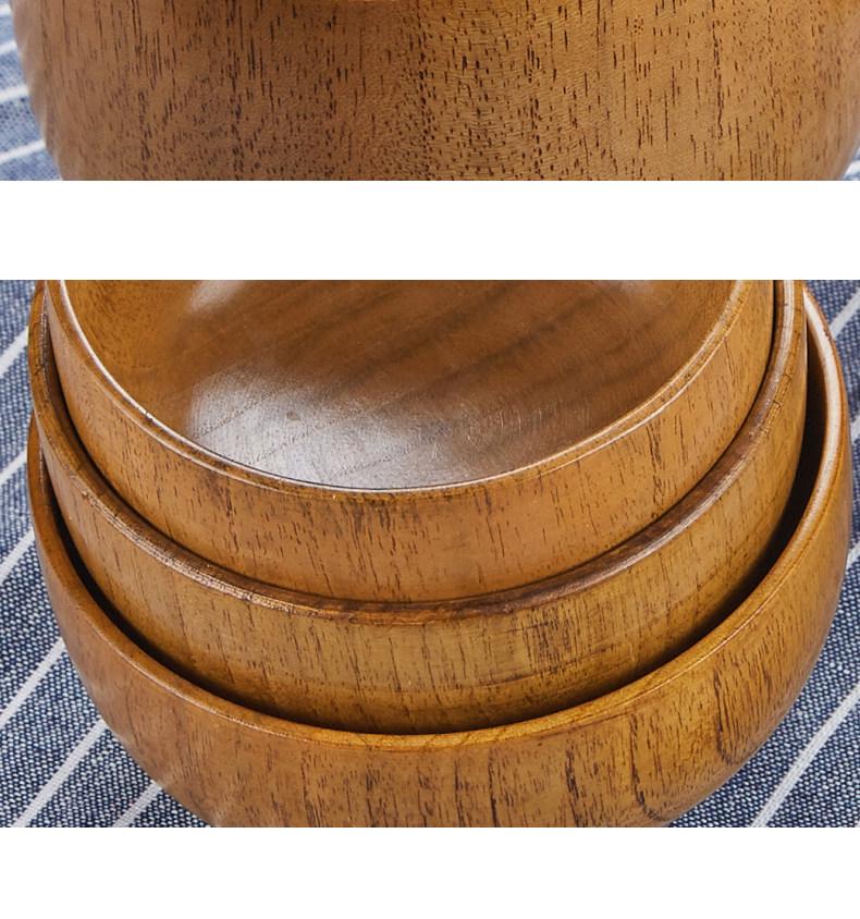 Handmade Japanese-Style Solid Wood Bowl Set for Family and Children - Large, Lacquered, Retro Design, Thickened for Rice and More