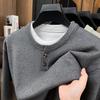 Men's Summer 2025 Heavyweight Henley Collar Two-Piece Look Short Sleeve Casual Knit Sweater
