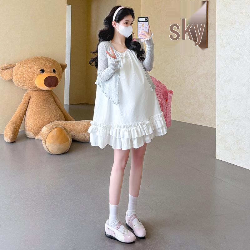 2026 Summer Korean Style Petite Maternity Vest Dress & Cardigan Set M