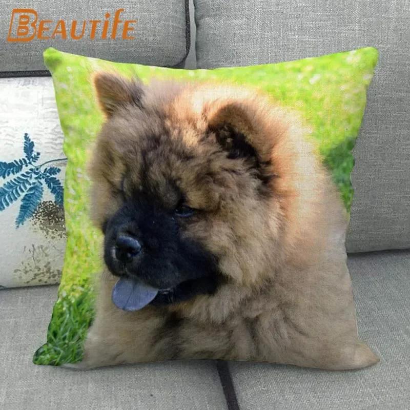Custom Chow Chow Dog Pillowcase Cartoon Girl Wedding Decorative Cotton Linen Pillow Case For Home Pillow Cover 45X45Cm One Side