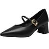 ZHR Women's Pointed Toe Mary Jane Block Heels