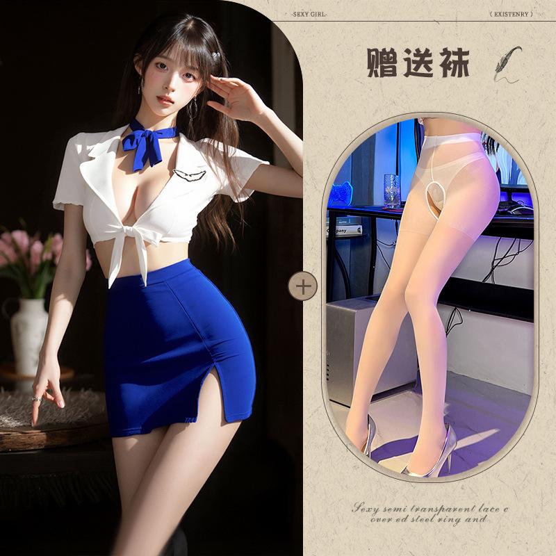 Sex lingerie pure desire stewardess uniform sexy deep V free suit cosplay temptation