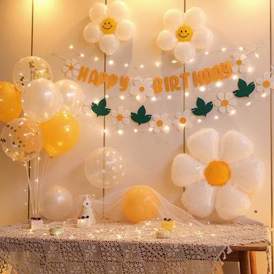 Birthday Party Backdrop Set: Balloons, Banners, Daisies & Baby Photo Props