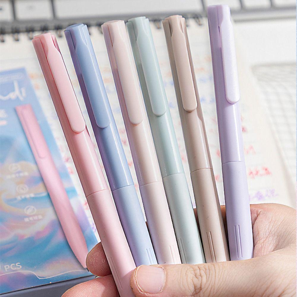 6Colors/Set Press Type Color Gel Pen Color Ink Macaron/Morandi/Retro Color Neutral Pen 0.5mm ST Tip Signing Pen Students Gift