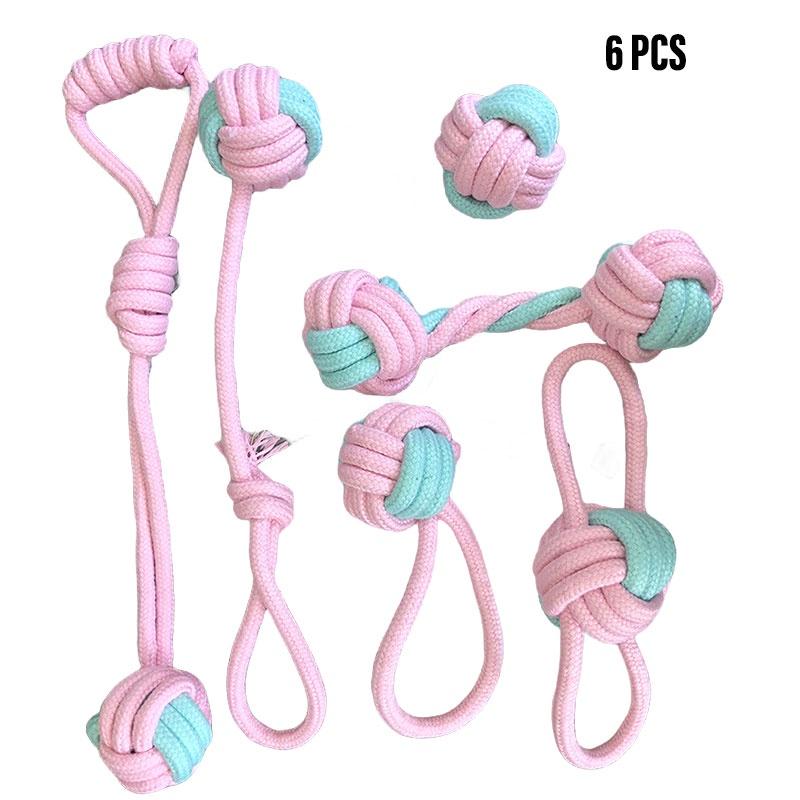 Kit de 6x Brinquedos de Corda para Cães Resistentes e Duráveis Nó de Mastigar Bola Pet Filhote Urso Brinquedo de Algodão Atacado