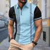 Men's Shirt Polo Casual Zip Short Sleeve Fashion Casual Zipper Summer Spring Regular Fit 3D Stripe Print Shirt