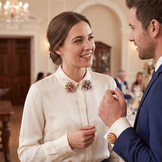 Cufflinks Polished Smooth Surface Collar Pins with Imitation Crystal Inlay Sparkling Shine Suits Tuxedos Shirt Accessories