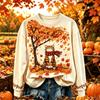 Dame Mode Langærmet Rundhalset Pullover Sweatshirt med Bladprint Afslappet Top