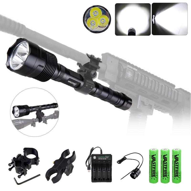 Tactical Flashlight Green/Red/White LED Flashlight 1 Mode Hunting Light Outdoor Lantern +Rail Mount+Remote Switch+USB Charger