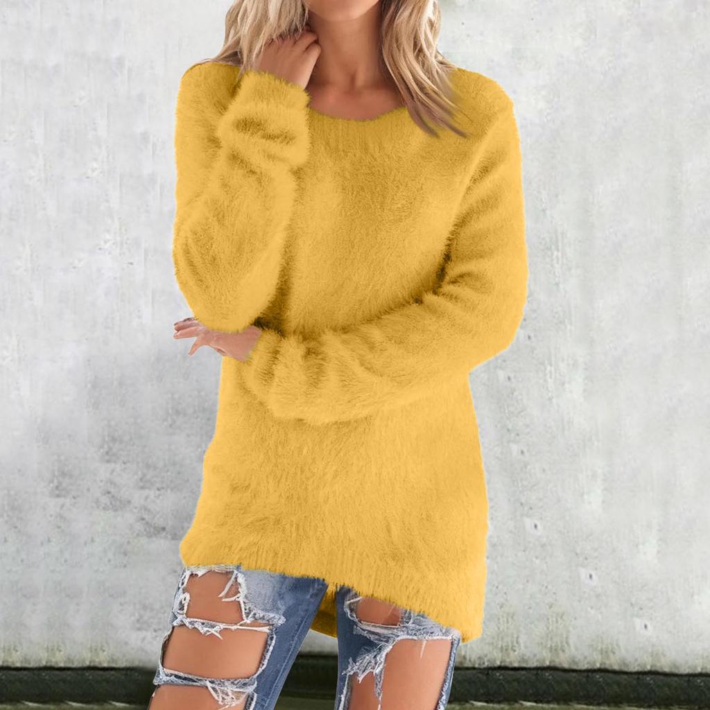 Women’s Long Sleeve Fuzzy Pullover Crewneck Sweater Soft Fluffy Knitwear Loose Fit Fall Winter Casual Top Tunic Jumper