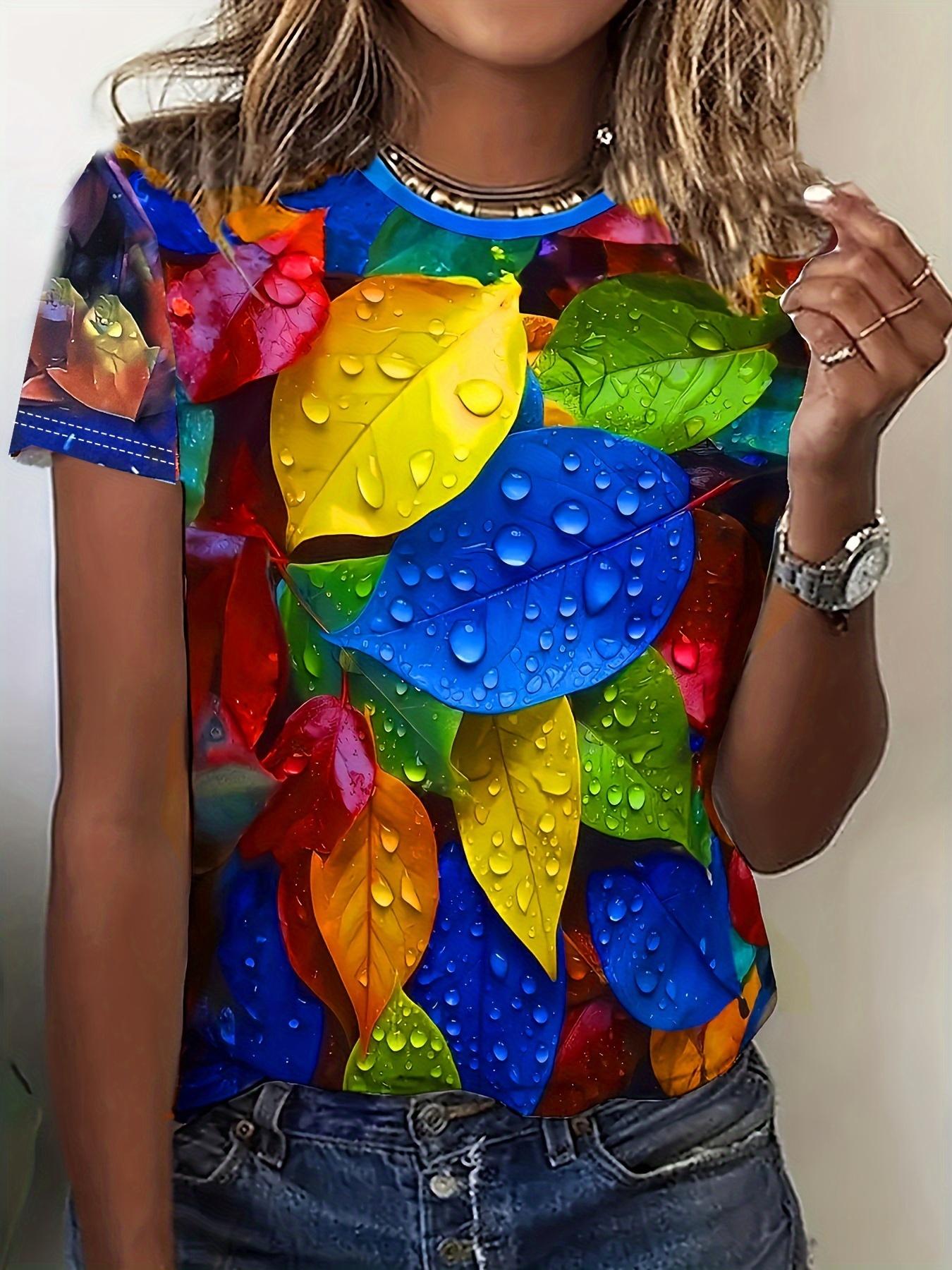 

Plus Size - Plus Size - Fashionable Digital Print T-Shirt with Leaf Patterns in Plus Size S дубильная кора