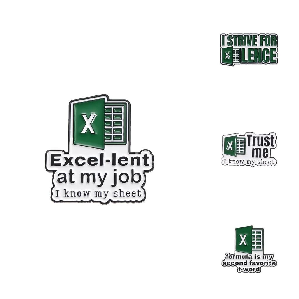 Creative Excel Spreadsheet Series Metal Badge Fun Green Letter Gift Accessory Pin