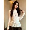 Women's Lace-Trim Long Sleeve Korean-Style Sweet & Spicy T-Shirt: Slim-Fit Autumn/Winter Base Layer Top