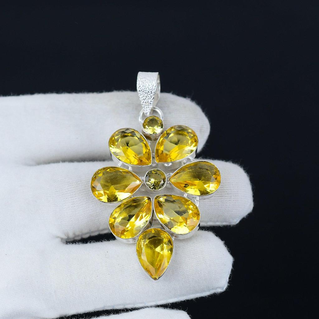 Citrine Gemstone Pendant In 925 Sterling Silver - Handmade Flower Design, Perfect for Gifts, Parties, and Everyday Elegance