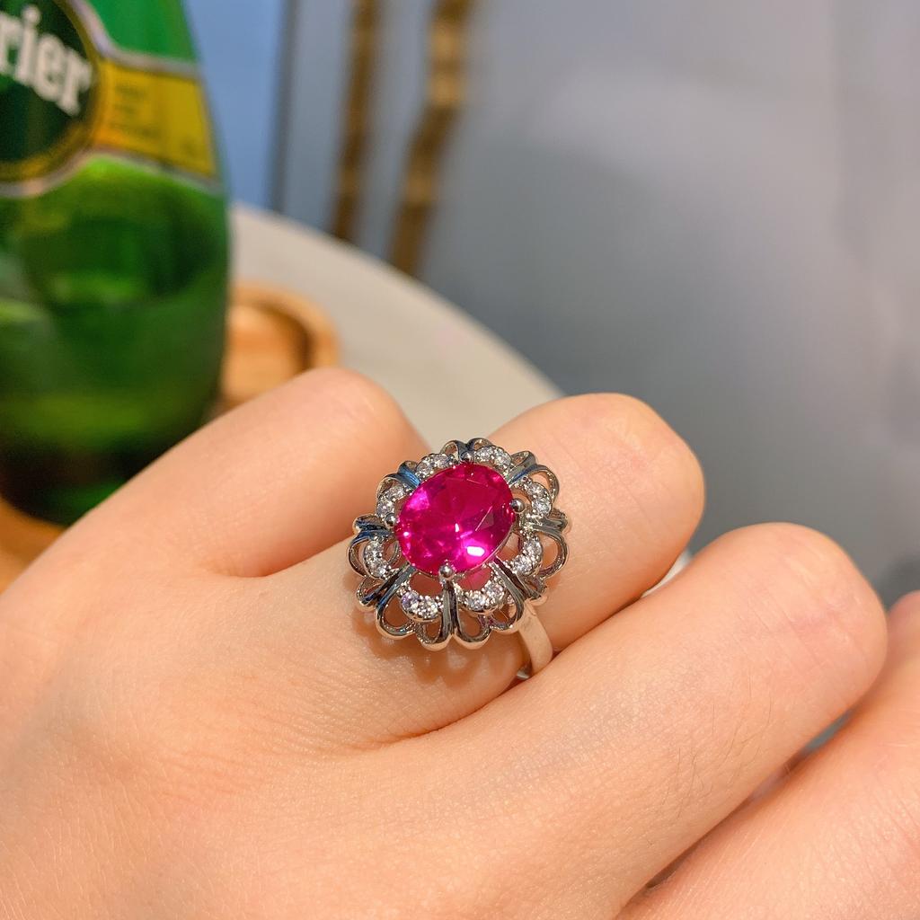 Bijoux Trois pièces Bague Rubis Sang de Pigeon Boucles d'oreilles Aiguille Argent Rubis Corindon Collier Simulation Rubis